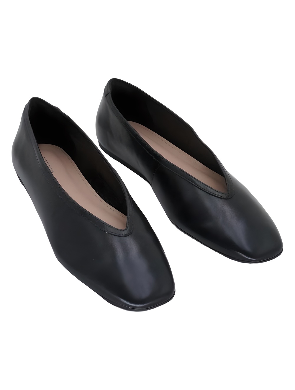 Arezzo Daphne V-Neck Square Toe Leather Ballet Flats Black Size 11B